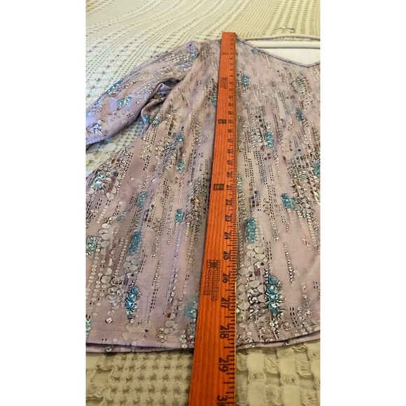 Women’s Blouse Plus Size 4X Top V Neck Purple Pattern Soft Fabric + Stretch - Picture 8 of 9